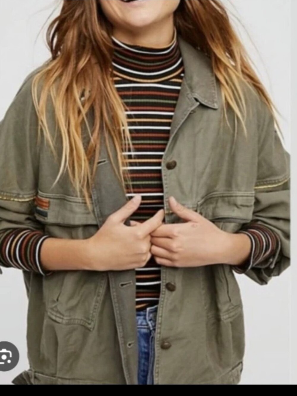 Free People military style slouchy jacket olive green M womens
